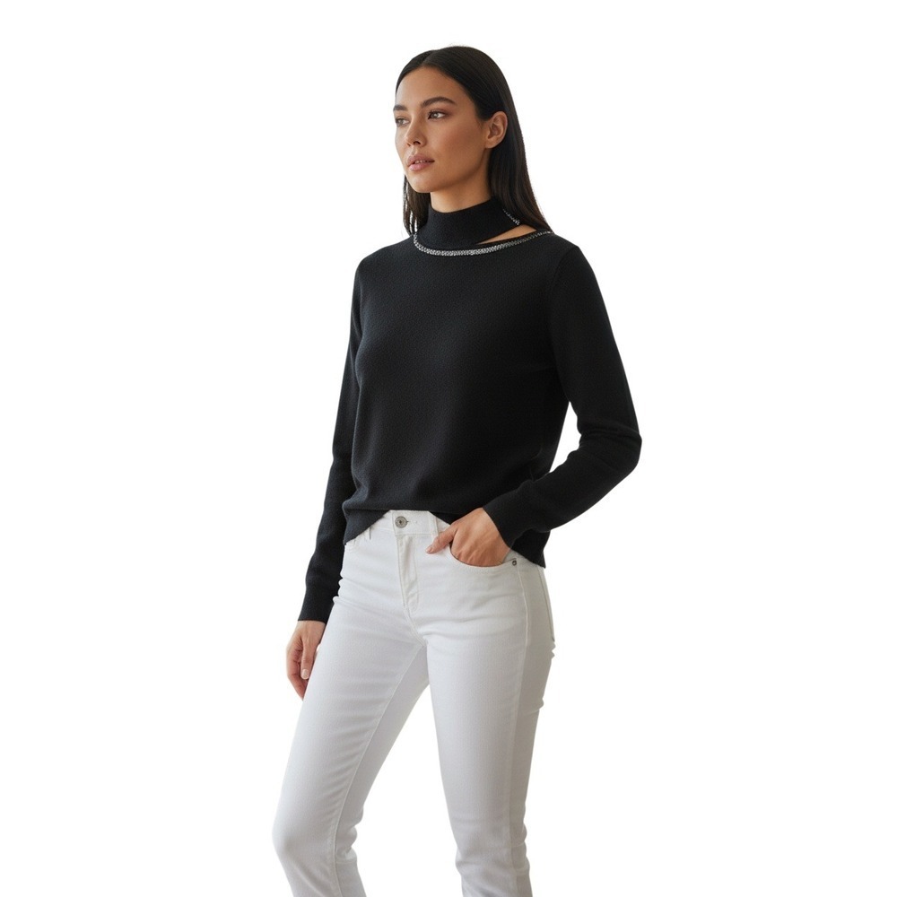 Calvin Klein Black Mock Neck Cutout Top Long Sleeve Womens NWOT